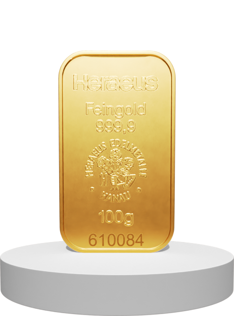 100 Gramm Heraeus Goldbarren (Geprägt)
